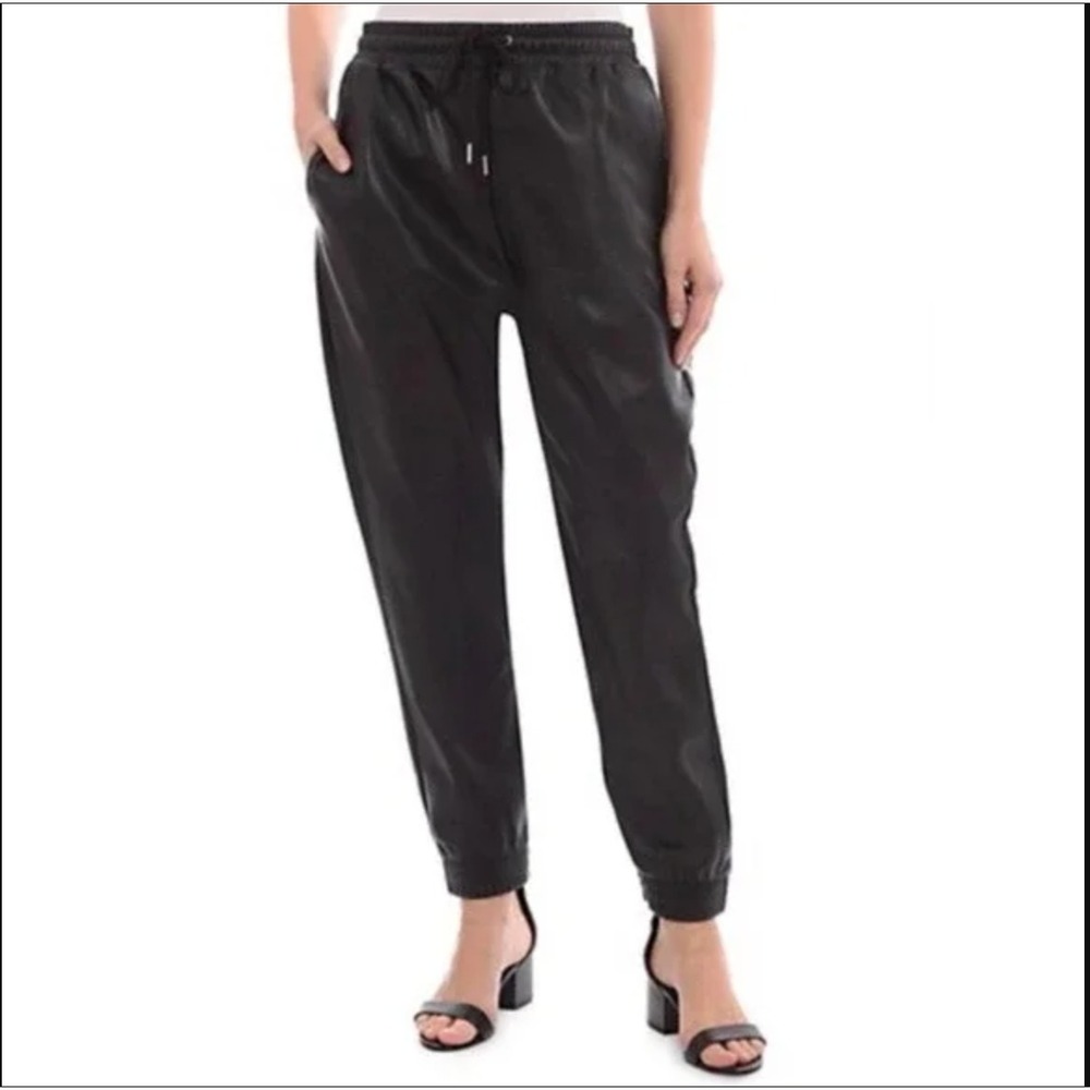 Bagatelle Collection Black Faux Leather Jogger Pants Size M Drawstring Pull On